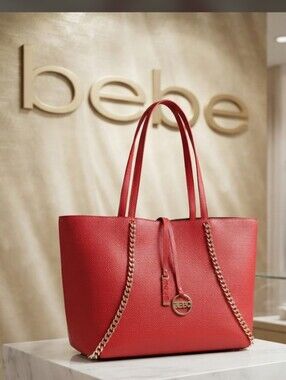 BEBE Red Pebble Grain Tote Bag